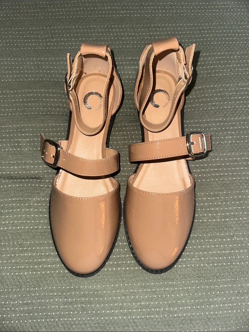 Journee Collection Nude Patent Mary Jane Flats with Ankle Strap